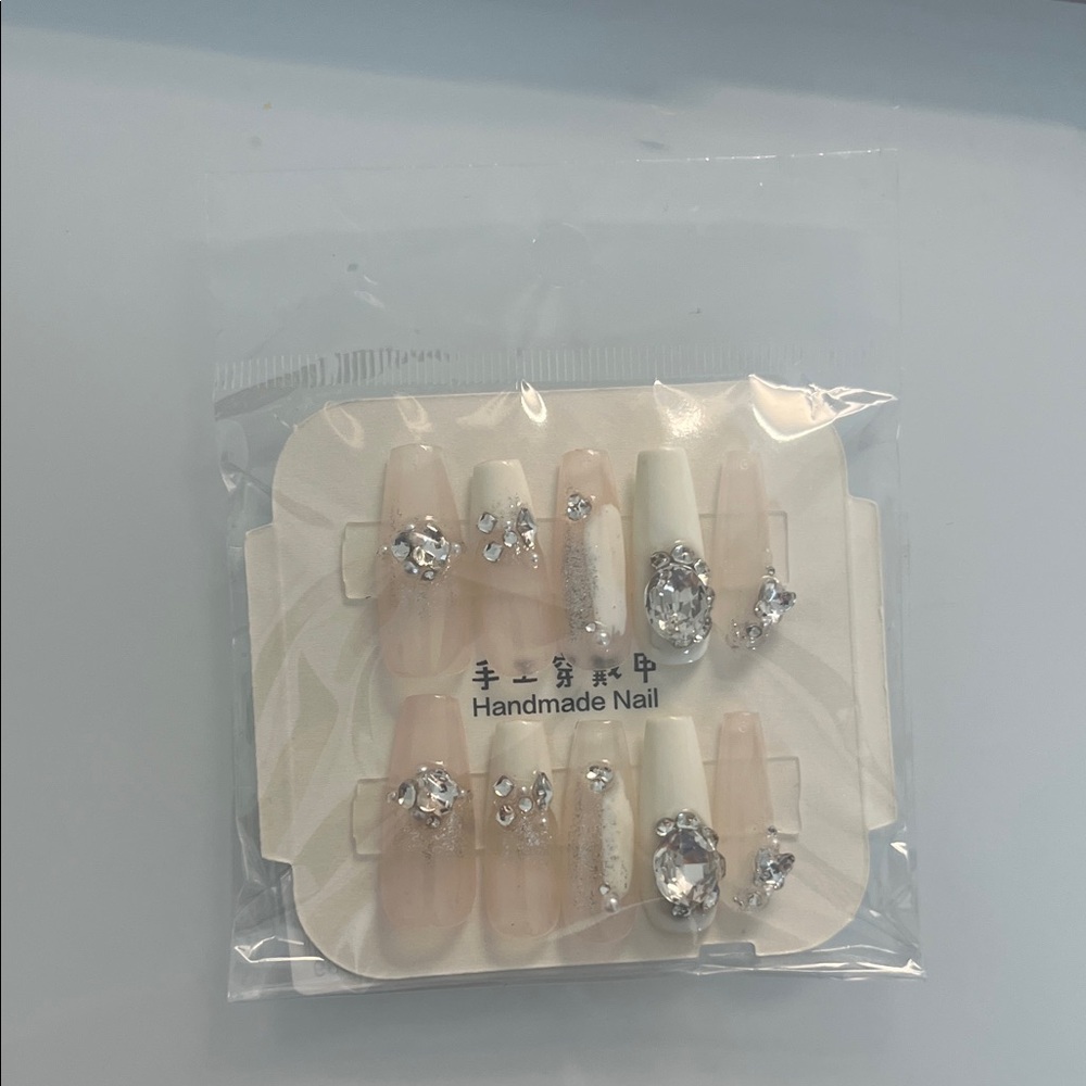Elegant Handmade Nail Set with Rhinestones